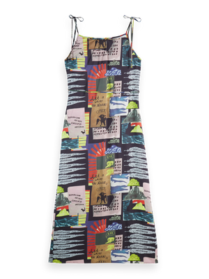 Midi Slip Dress With Tied Straps And Draped Waist