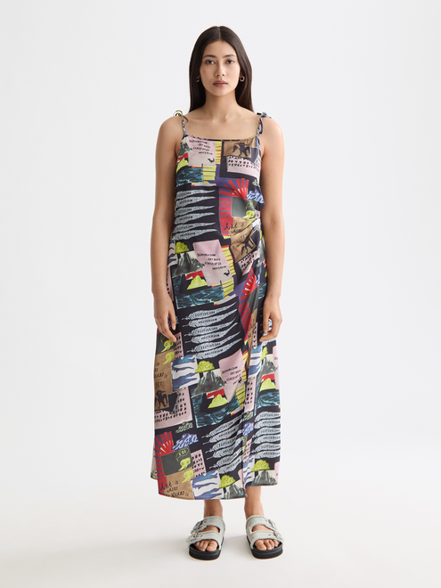 Midikleid mit gebundenen Trägern und drapiertem Bund