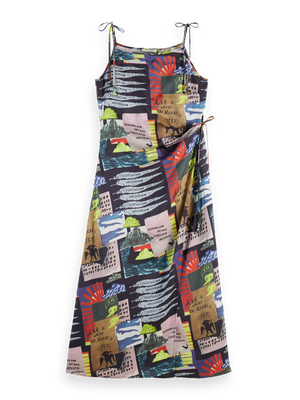 Midi Slip Dress With Tied Straps And Draped Waist