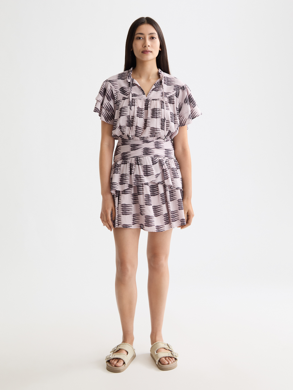 Mini-Rüschenkleid mit geraffter Taille