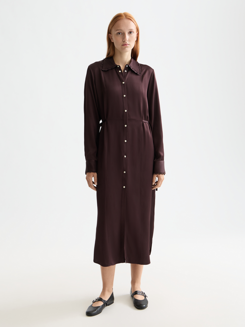 Midi-Hemdblusenkleid mit gebundener Taille und Rüschen