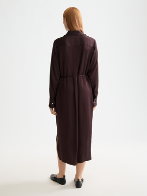 Midi Shirt Dress With Tied Waist And Ruffles