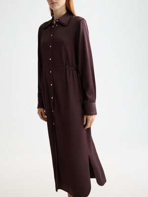 Midi Shirt Dress With Tied Waist And Ruffles