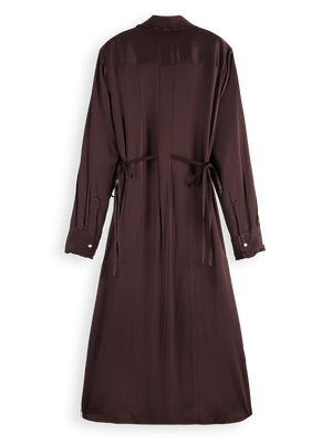 Midi Shirt Dress With Tied Waist And Ruffles
