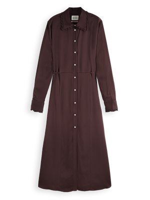 Midi Shirt Dress With Tied Waist And Ruffles