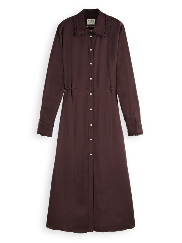 Midi Shirt Dress With Tied Waist And Ruffles