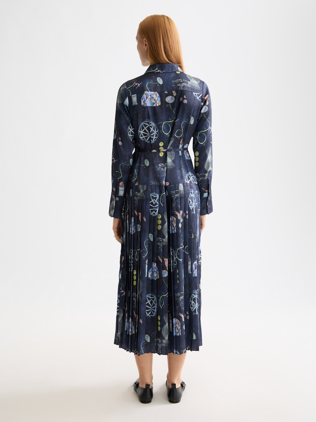 Belted Shirt Midi Dress With Pleated Hem