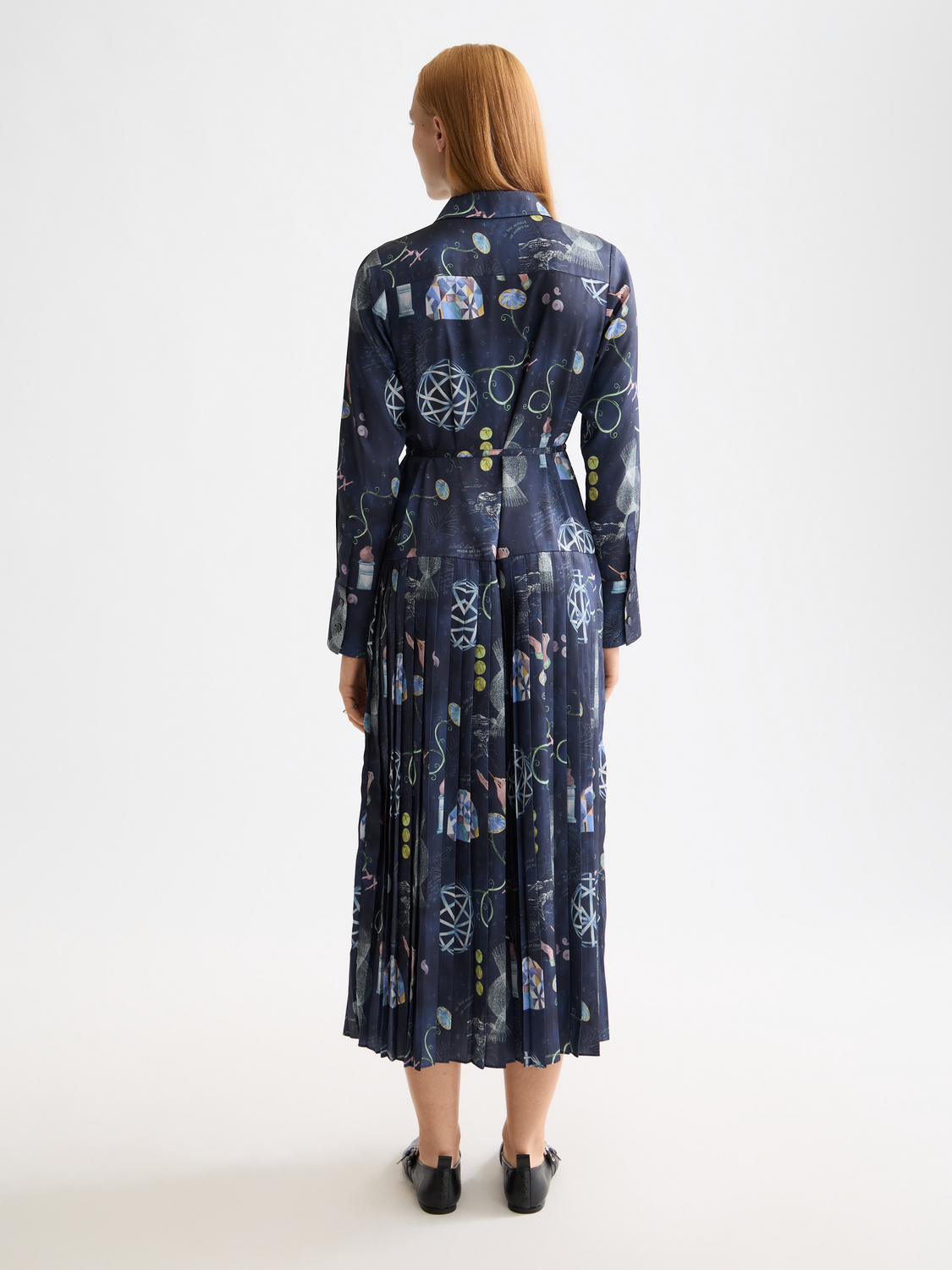 Belted Shirt Midi Dress With Pleated Hem