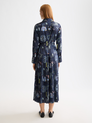 Gürtelhemd-Midikleid mit Plisseesaum