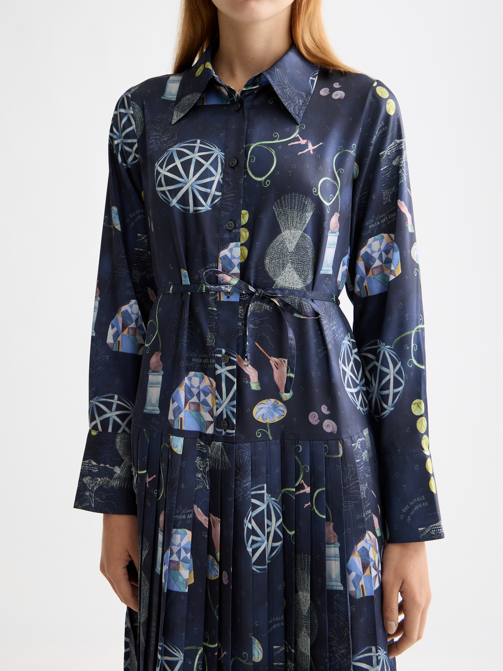 Belted Shirt Midi Dress With Pleated Hem