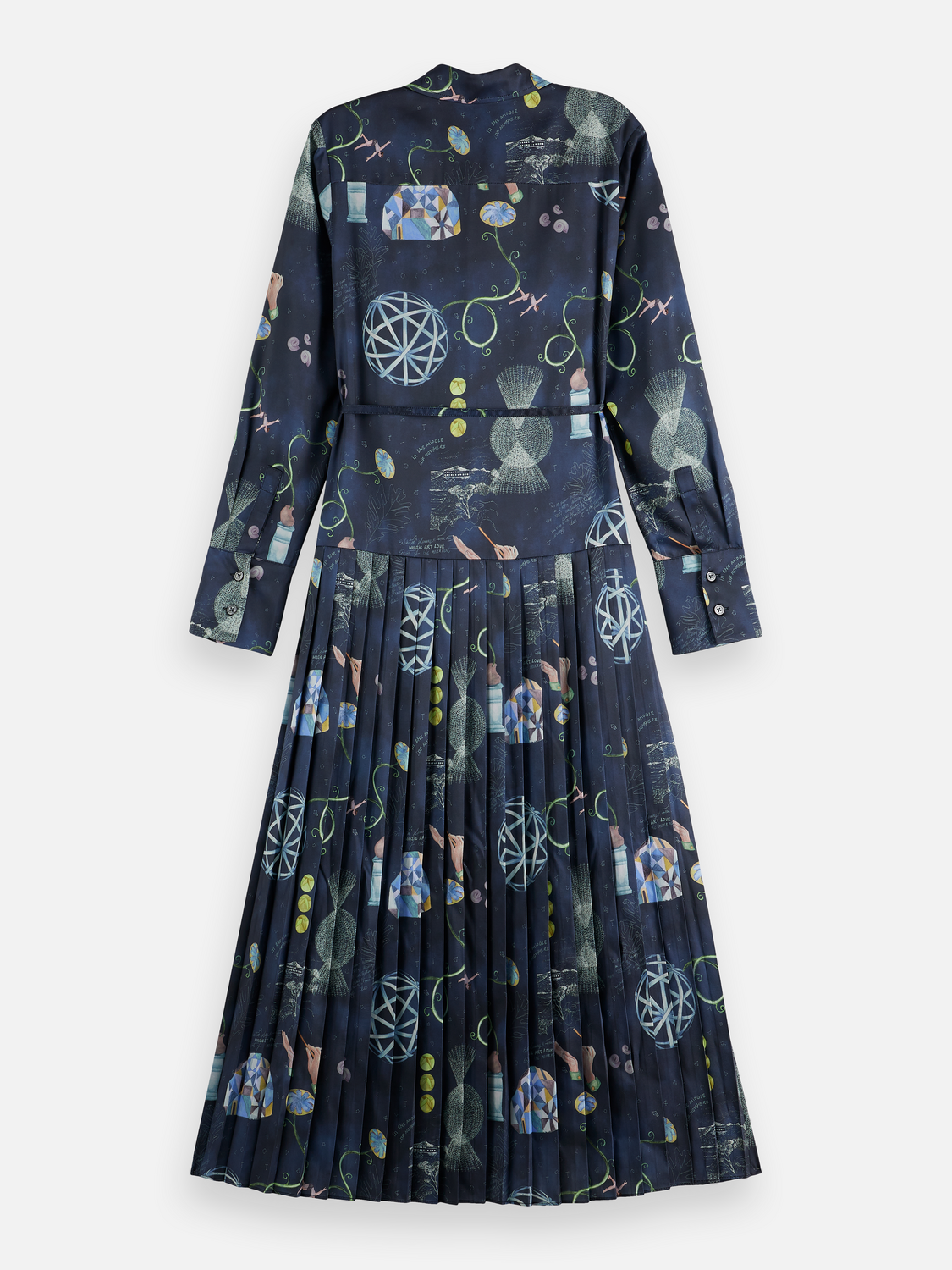 Belted Shirt Midi Dress With Pleated Hem