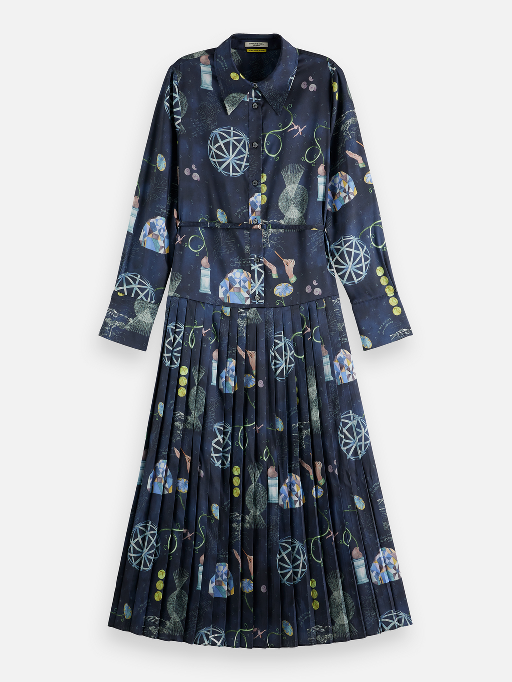 Belted Shirt Midi Dress With Pleated Hem