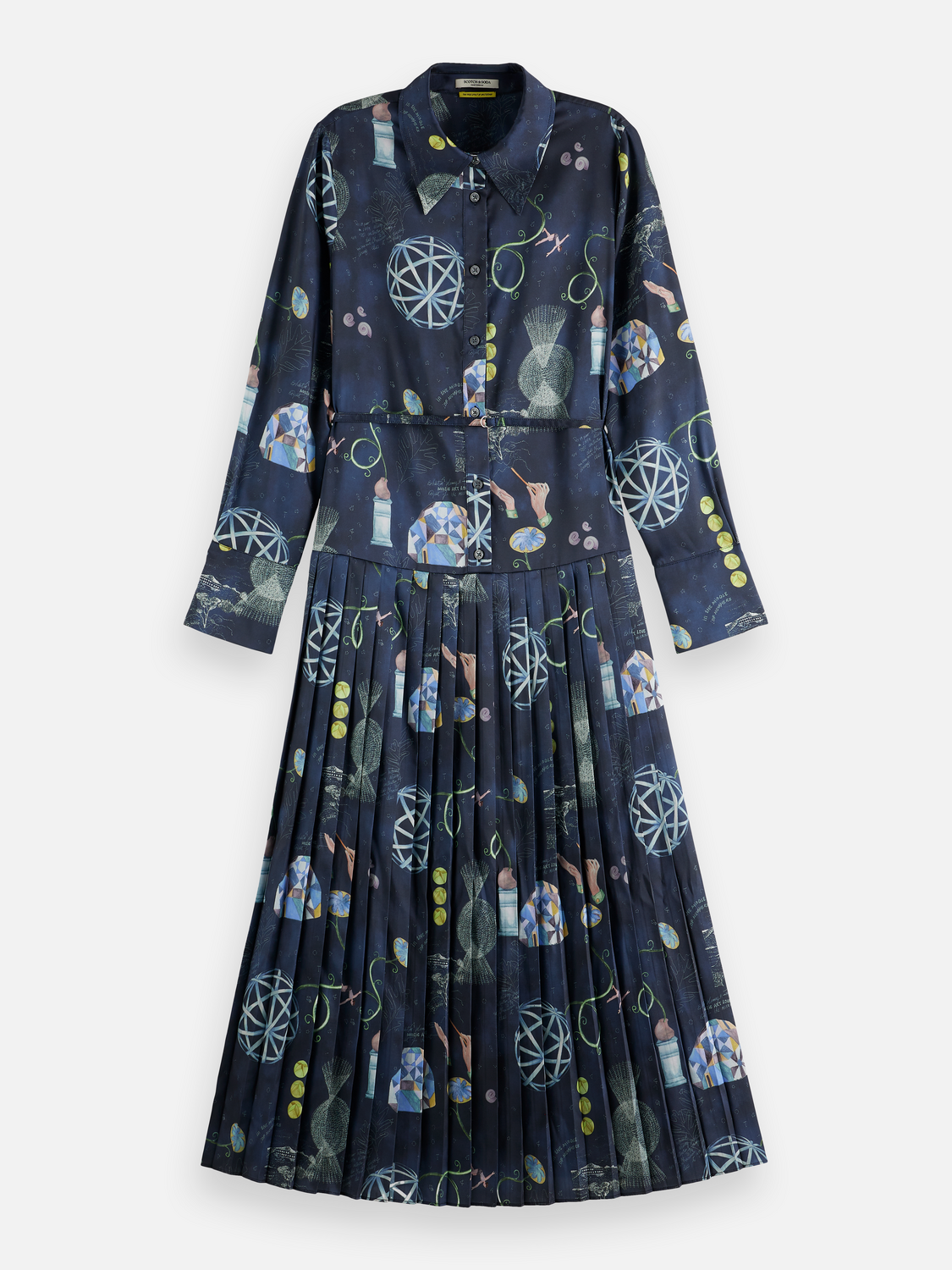 Belted Shirt Midi Dress With Pleated Hem