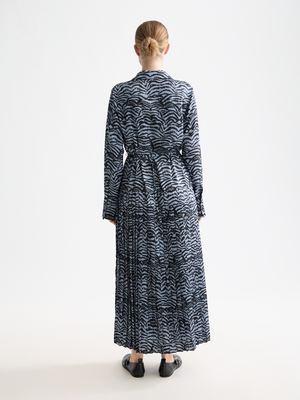 Belted Shirt Midi Dress With Pleated Hem