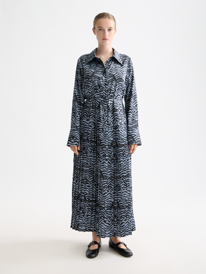 Belted Shirt Midi Dress With Pleated Hem