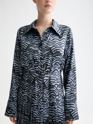 Belted Shirt Midi Dress With Pleated Hem