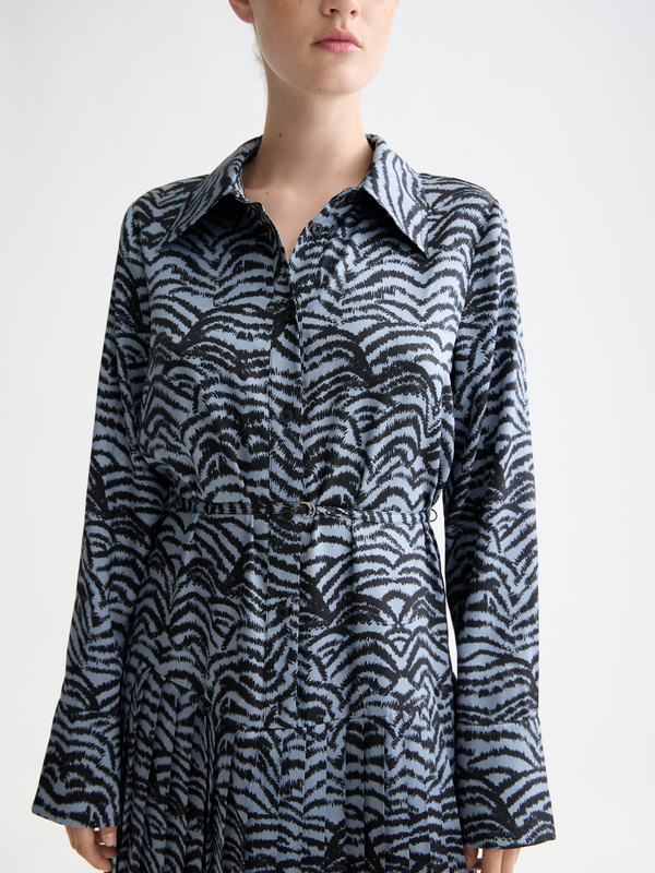 Belted Shirt Midi Dress With Pleated Hem