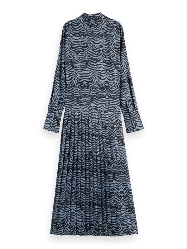 Belted Shirt Midi Dress With Pleated Hem