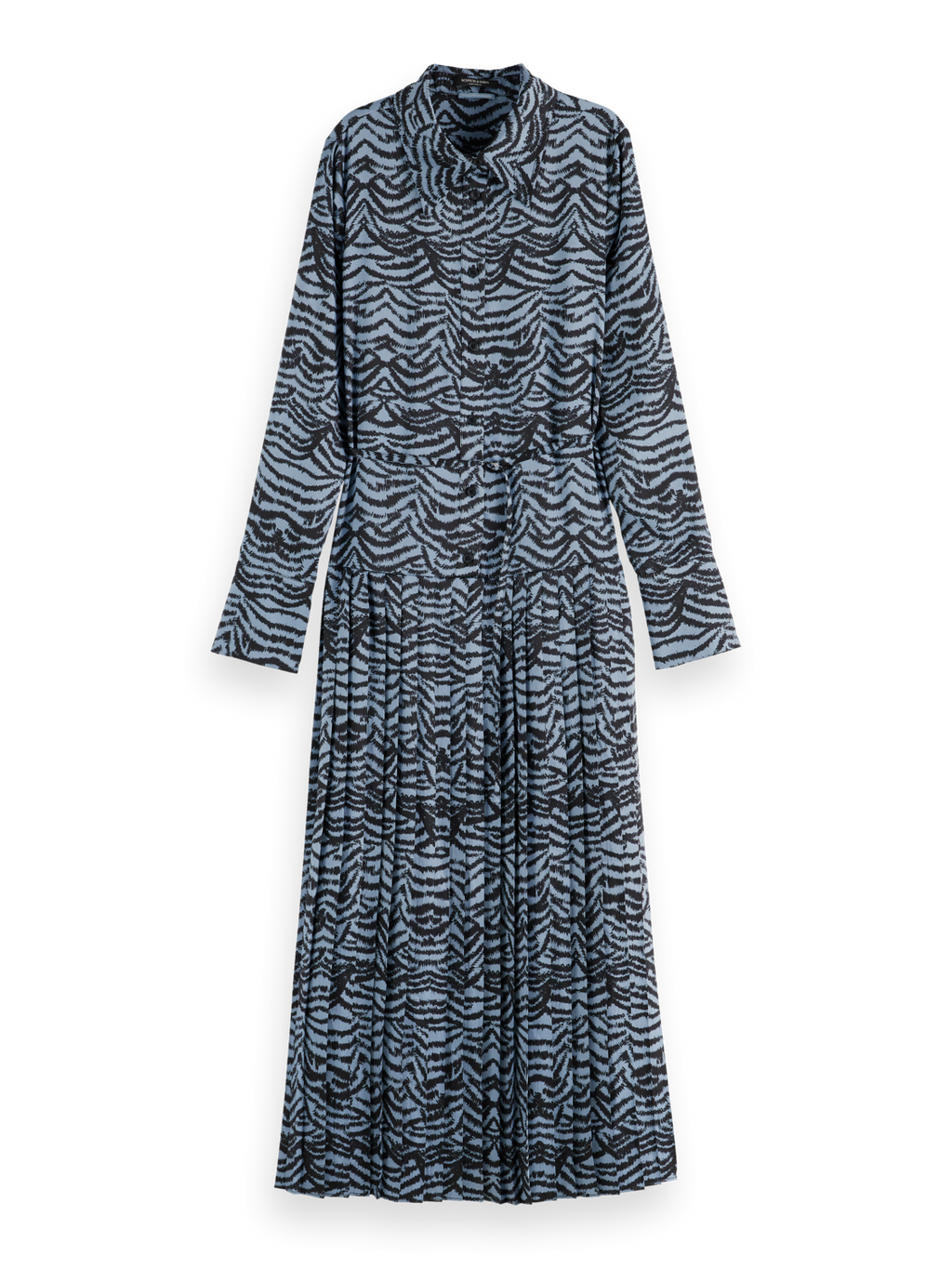 Belted Shirt Midi Dress With Pleated Hem
