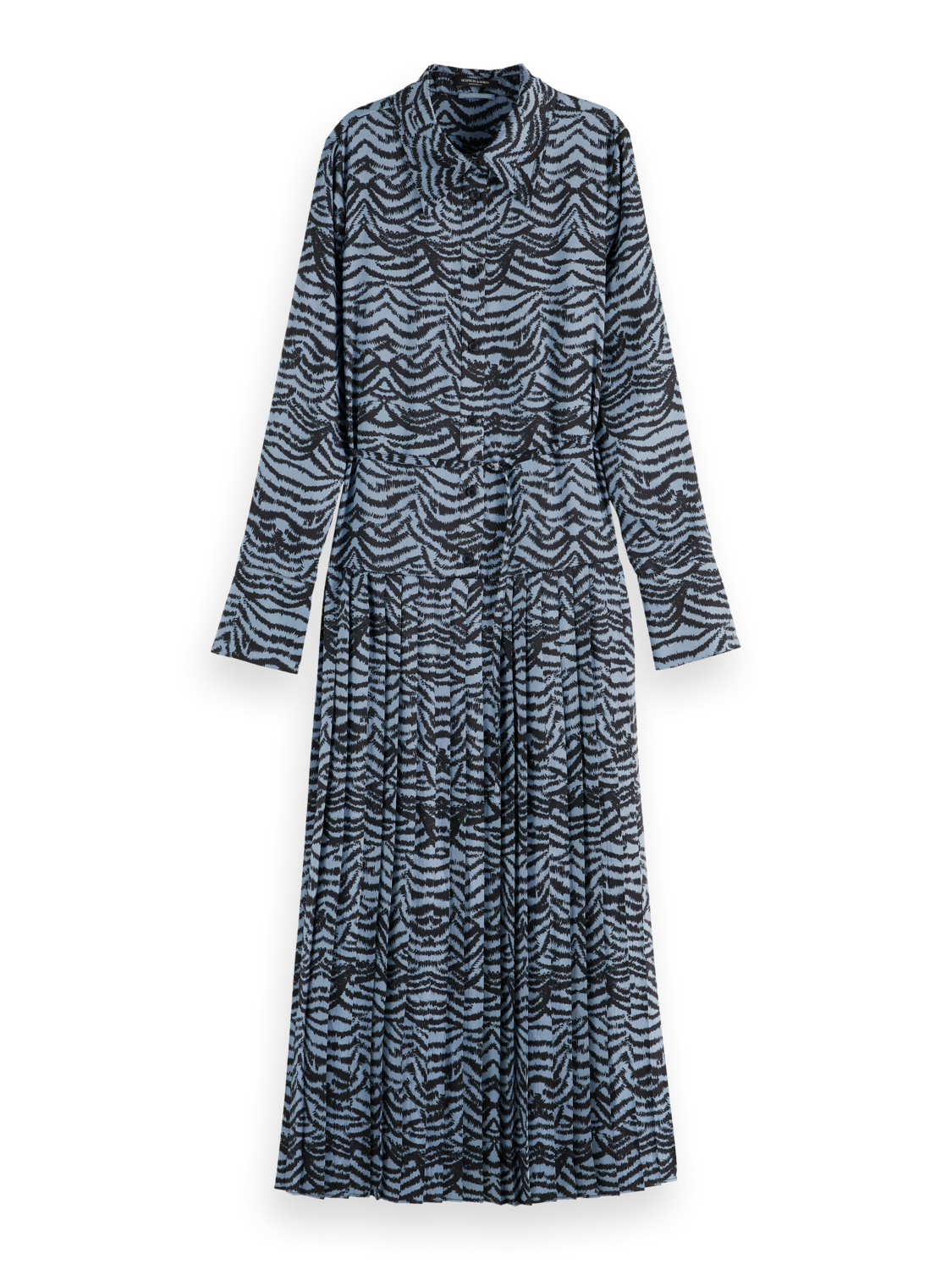 Belted Shirt Midi Dress With Pleated Hem