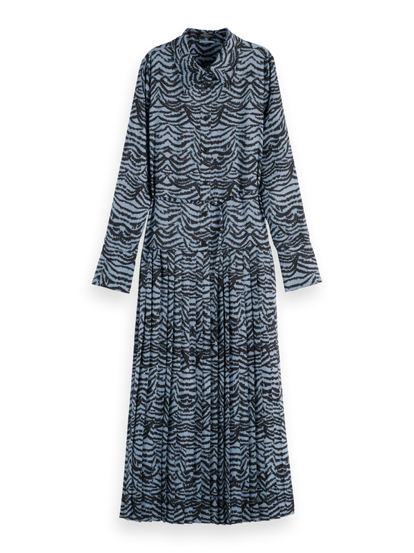 Belted Shirt Midi Dress With Pleated Hem