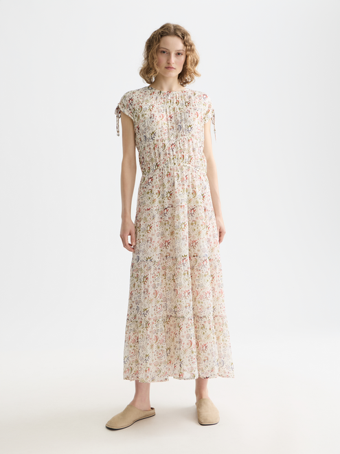 Midi-Kleid mit Raffung und Bindebändern