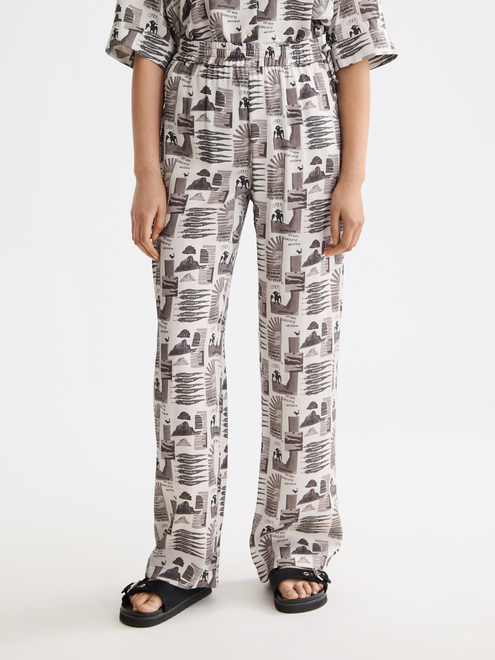 Gia - Pantalon à taille mi-haute, jambes larges et élastiques