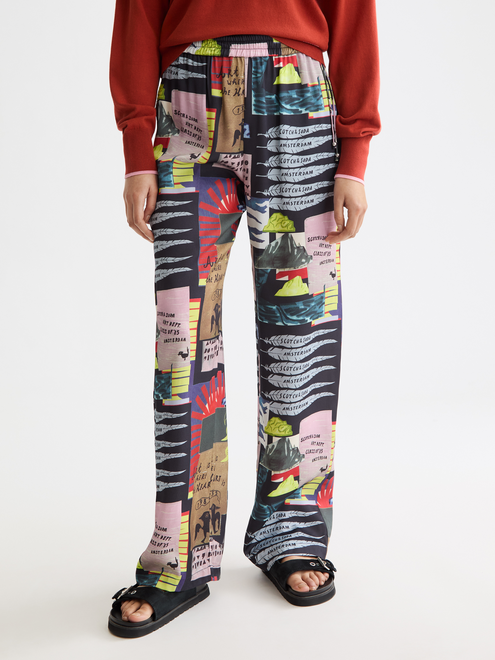 Gia - Pantalon à taille mi-haute, jambes larges et élastiques