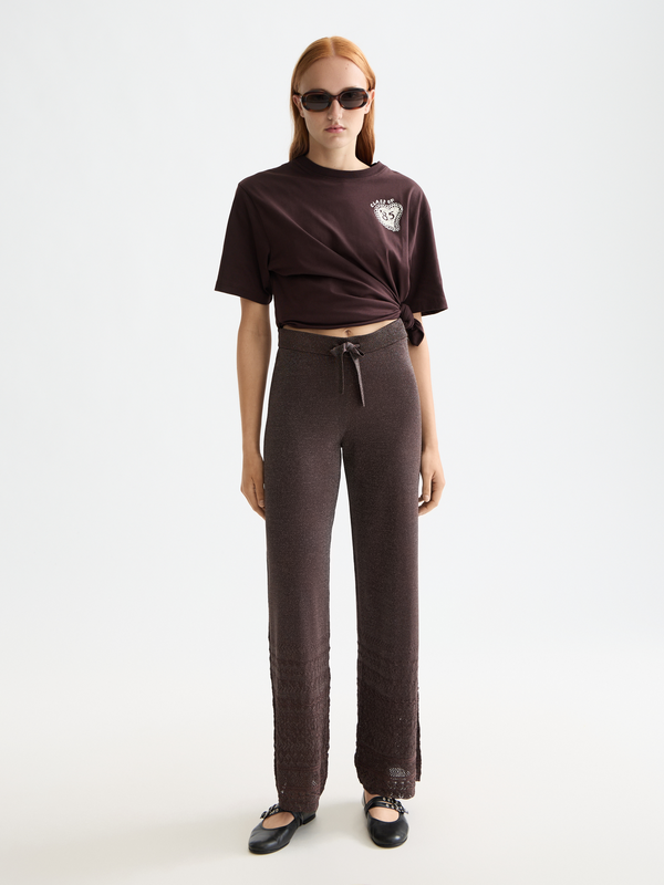 Metallic Pointelle Knitted Trouser