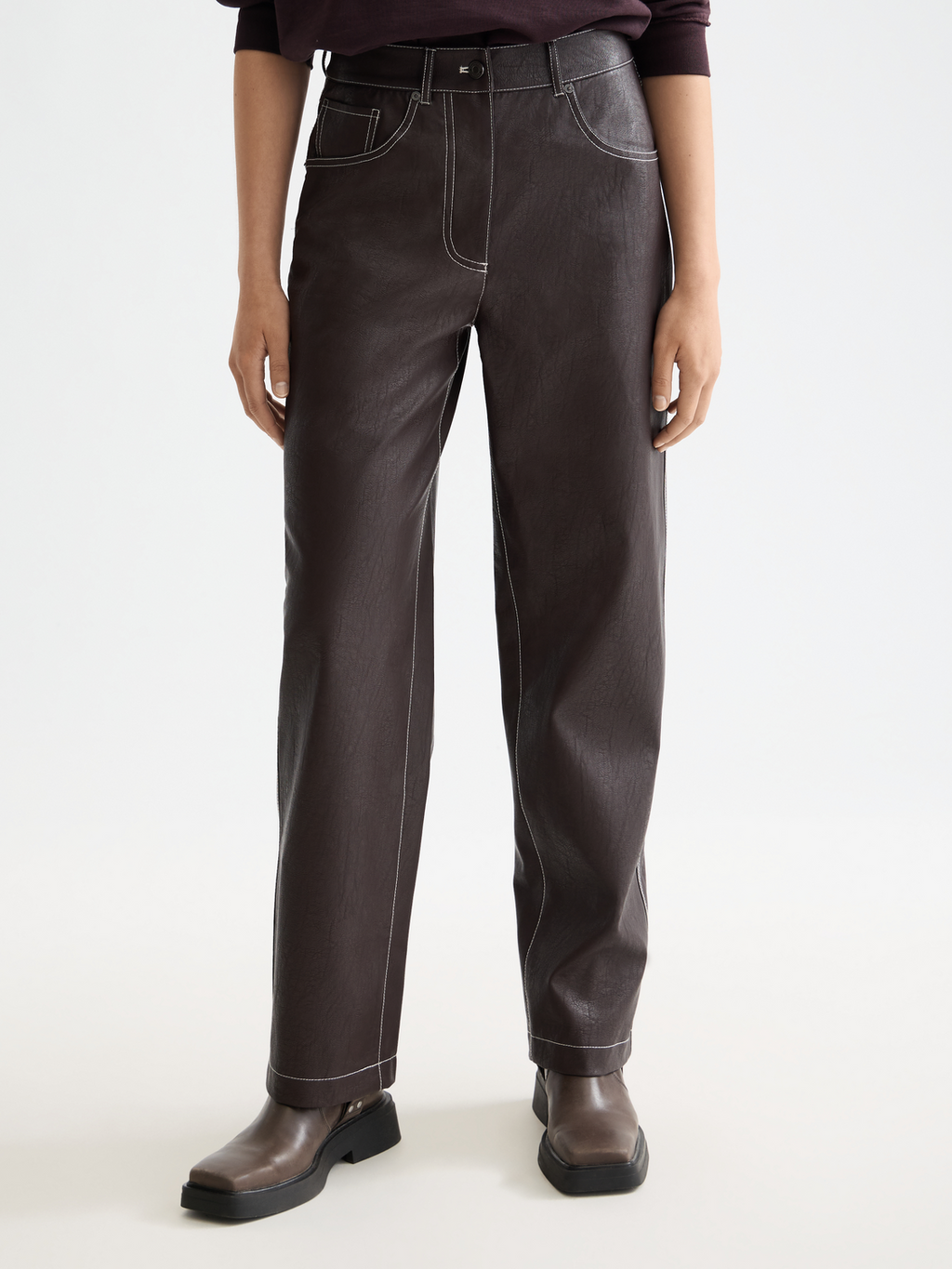 Aurora Faux Leather High Rise Straight Leg Pant
