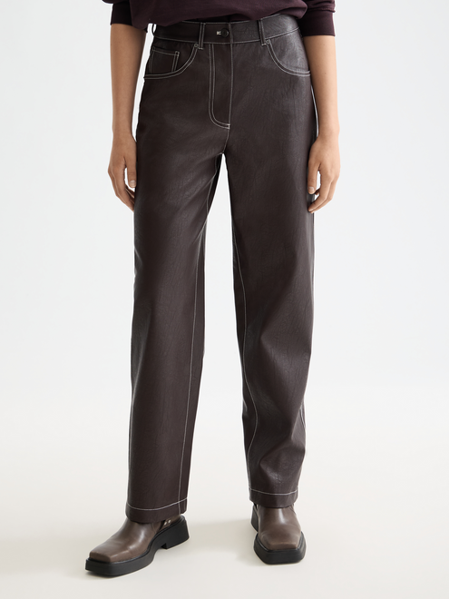 Pantalon droit taille haute en similicuir Aurora