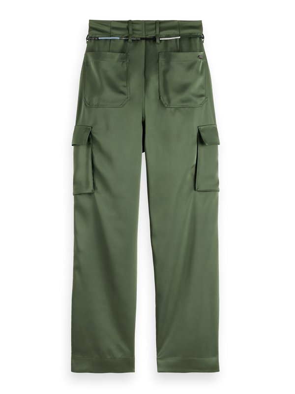 Faye High-Rise Tapered Leg Satin Cargo Pant