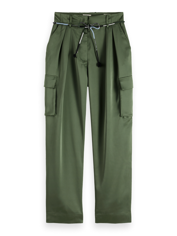 Faye High-Rise Tapered Leg Satin Cargo Pant