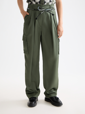 Faye High-Rise Tapered Leg Satin Cargo Pant