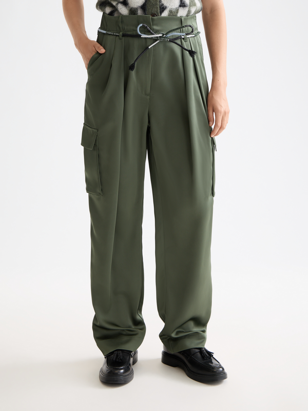 Faye High-Rise Tapered Leg Satin Cargo Pant