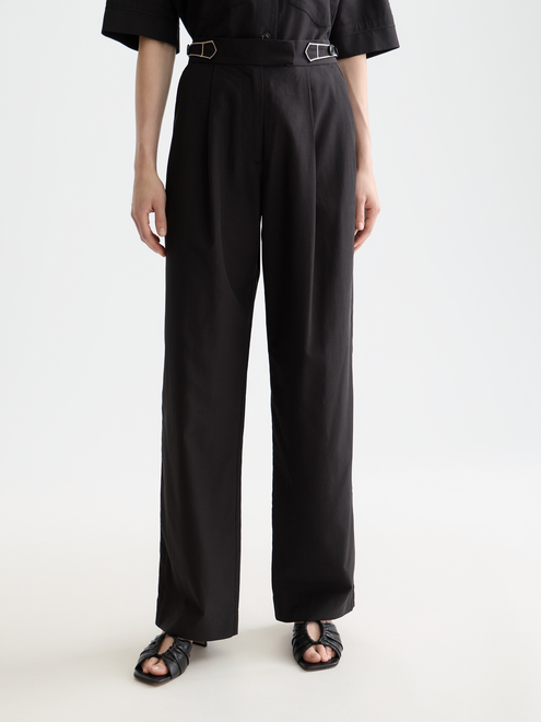 Quinn - Pantalon large taille mi-haute avec surpiqûres