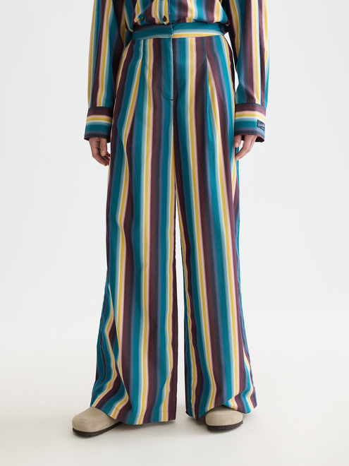 Eleni - Pantalon large taille haute rayé