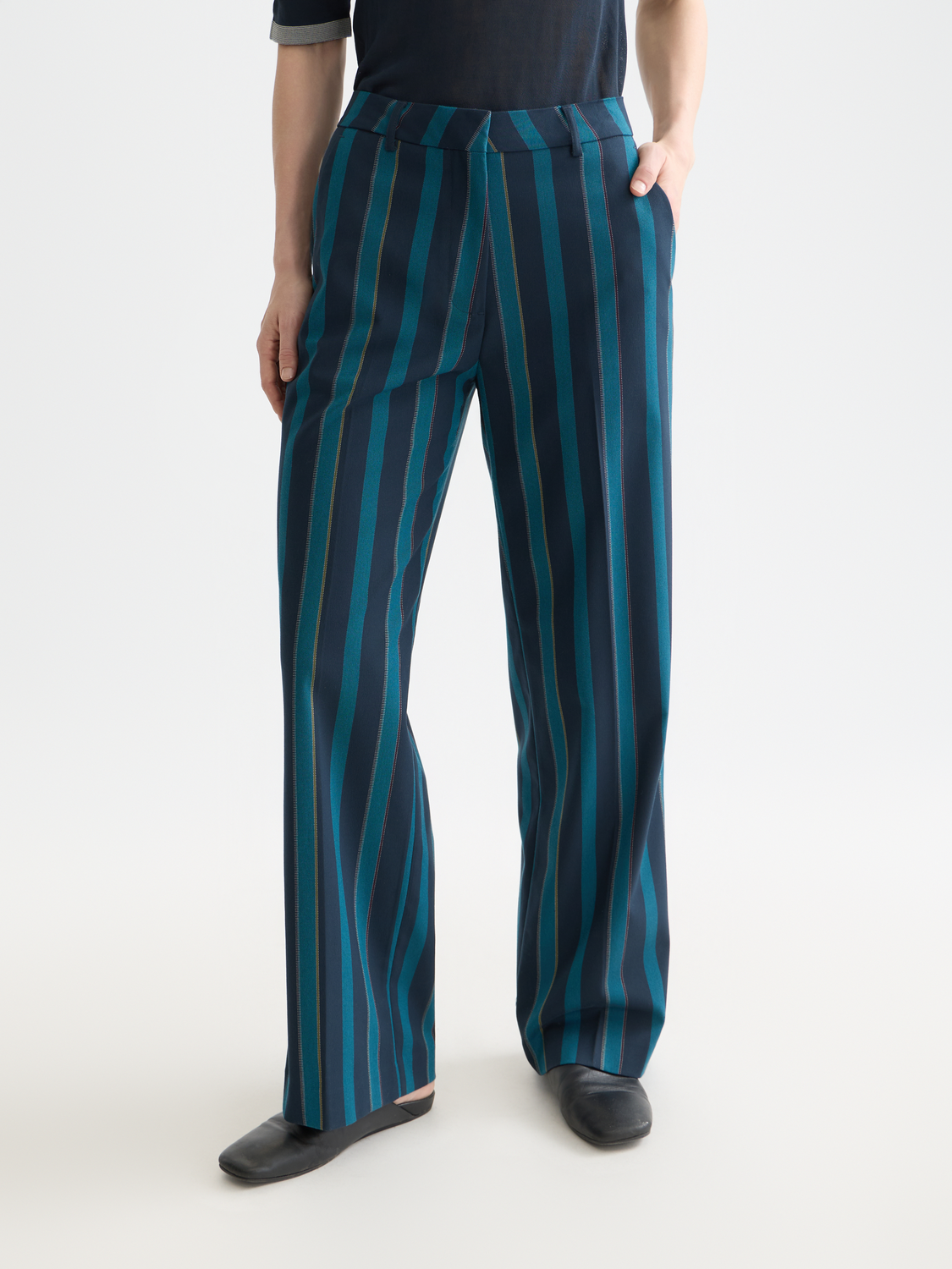 Edie - High Rise Wide Leg Blanket Stripe Pants