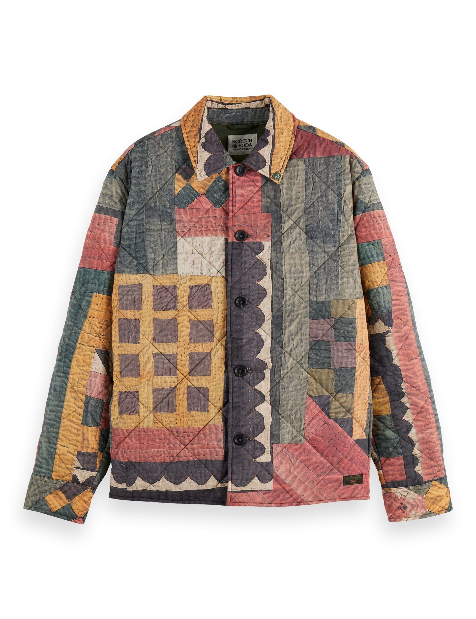 Patchwork mountain print overshirt