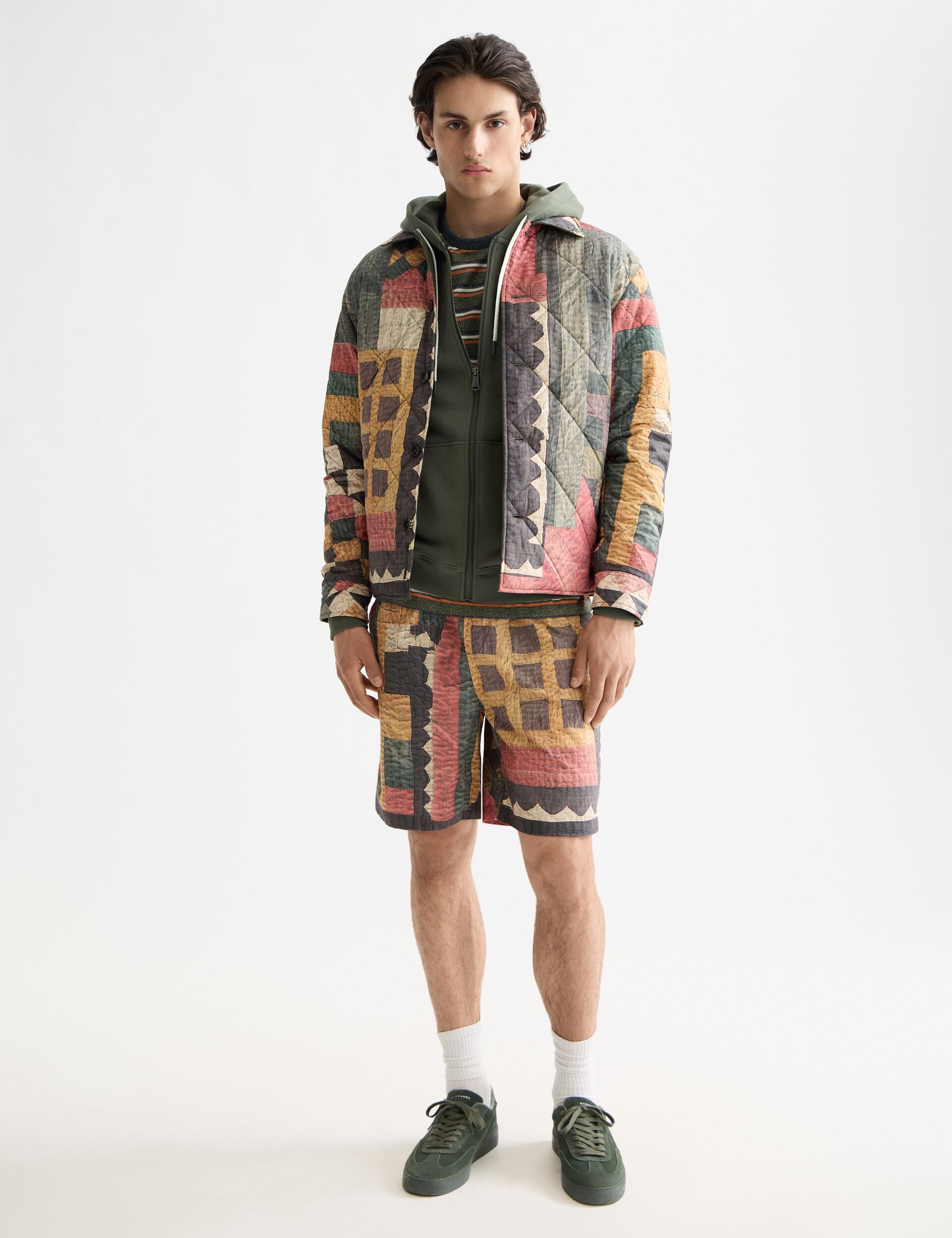 Patchwork mountain print overshirt