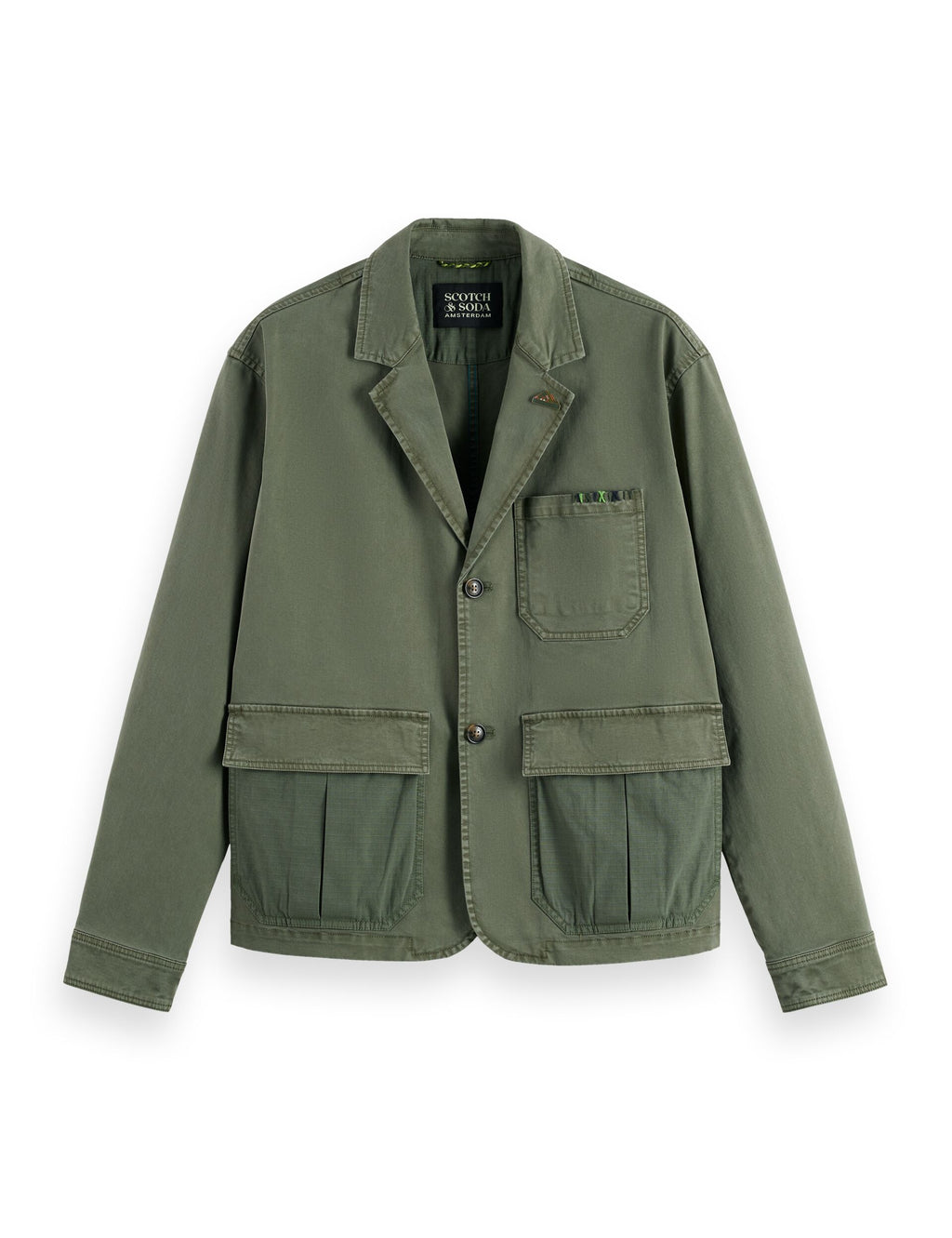 Cotton-blend garment-dyed boxy fit blazer jacket