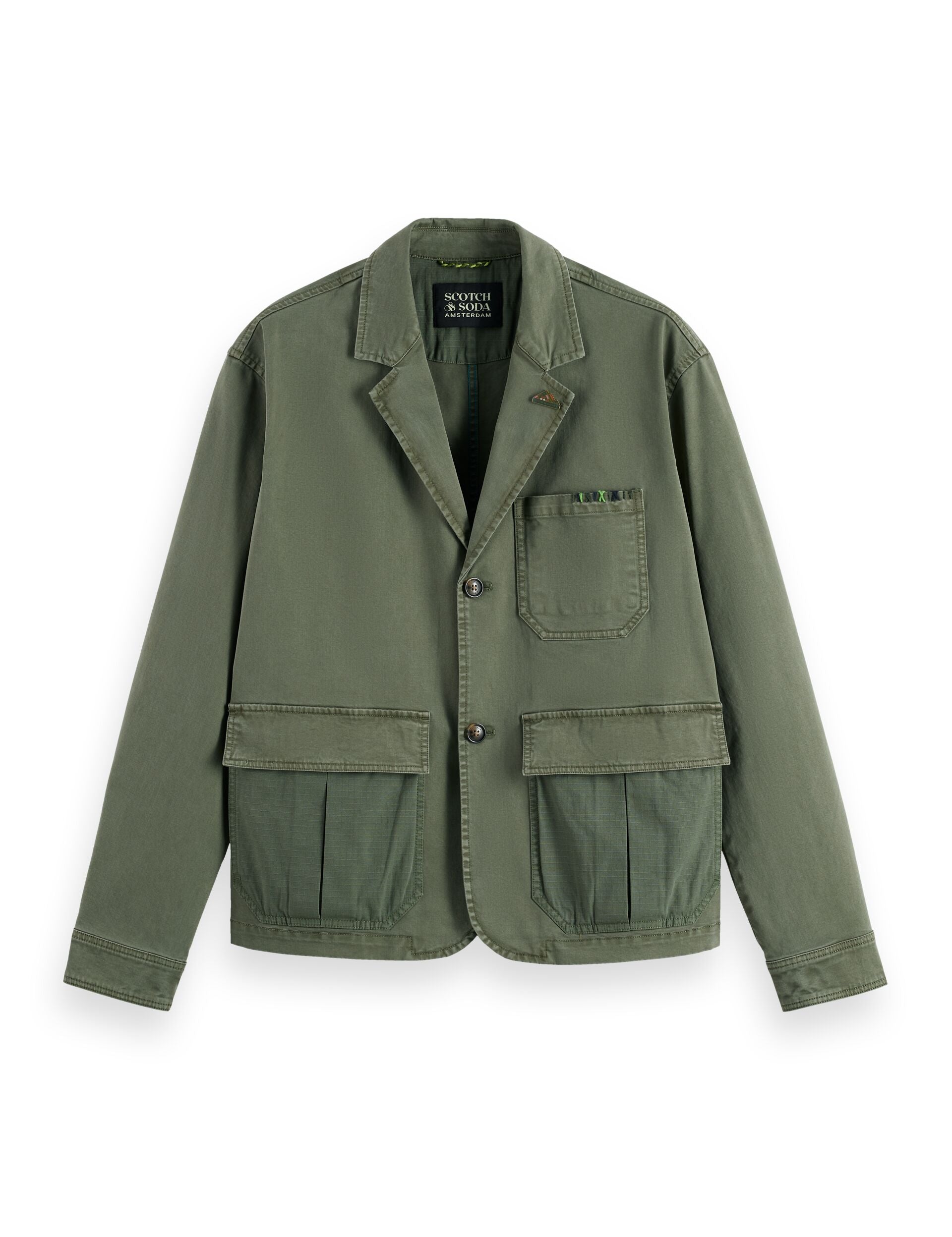 Cotton-blend garment-dyed boxy fit blazer jacket