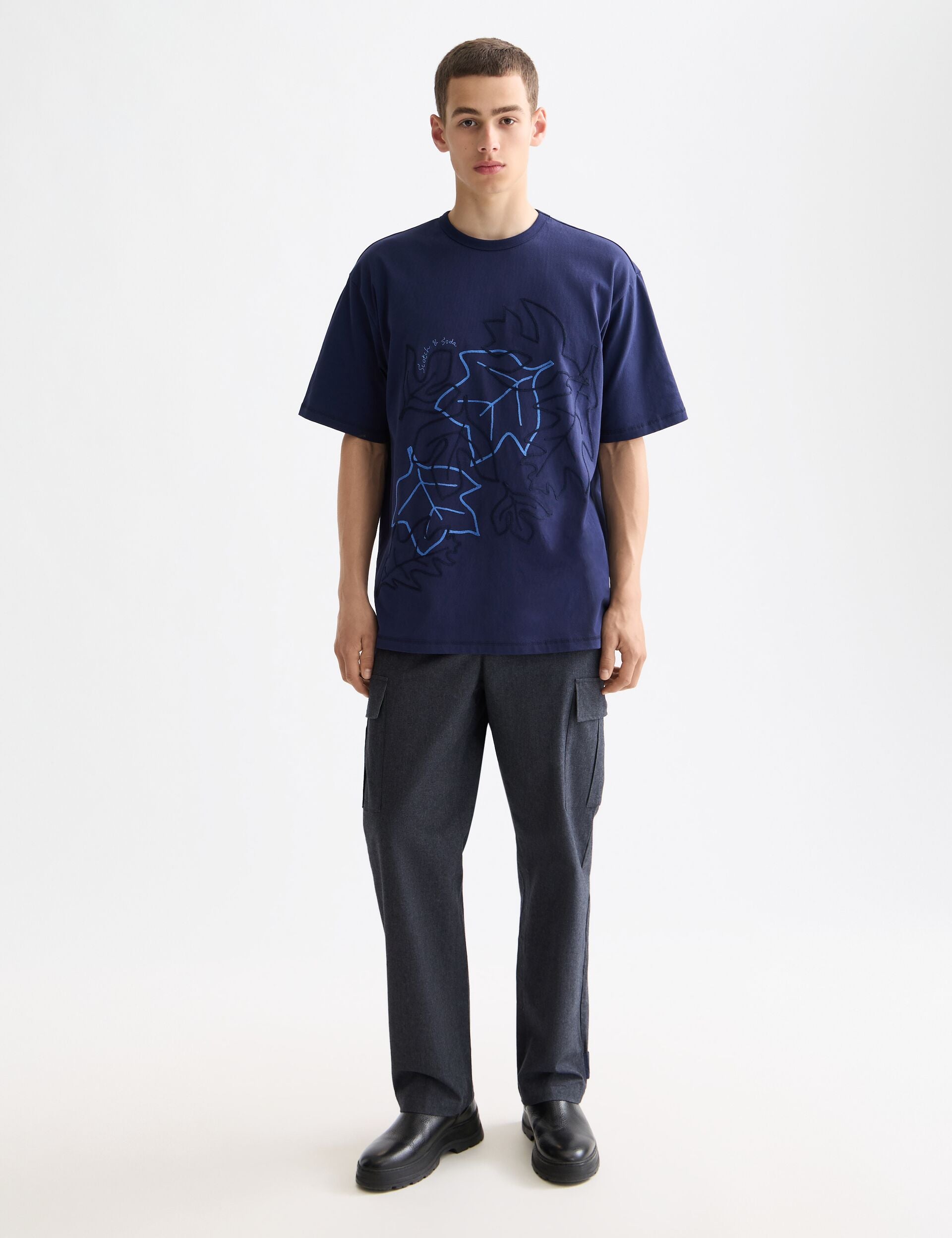 Melange cotton-blend relaxed straight fit cargo