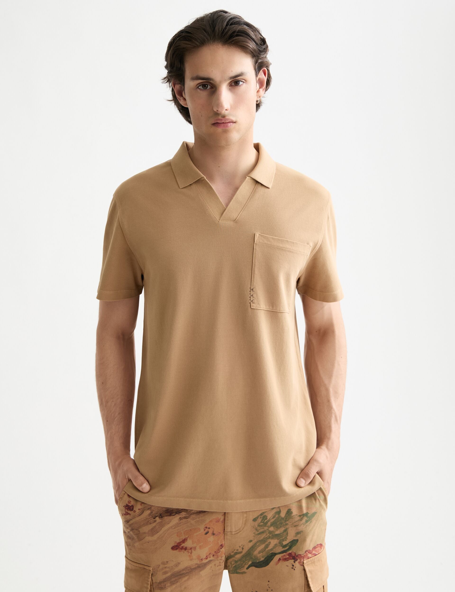 Garment-dyed pique relaxed fit pocket polo