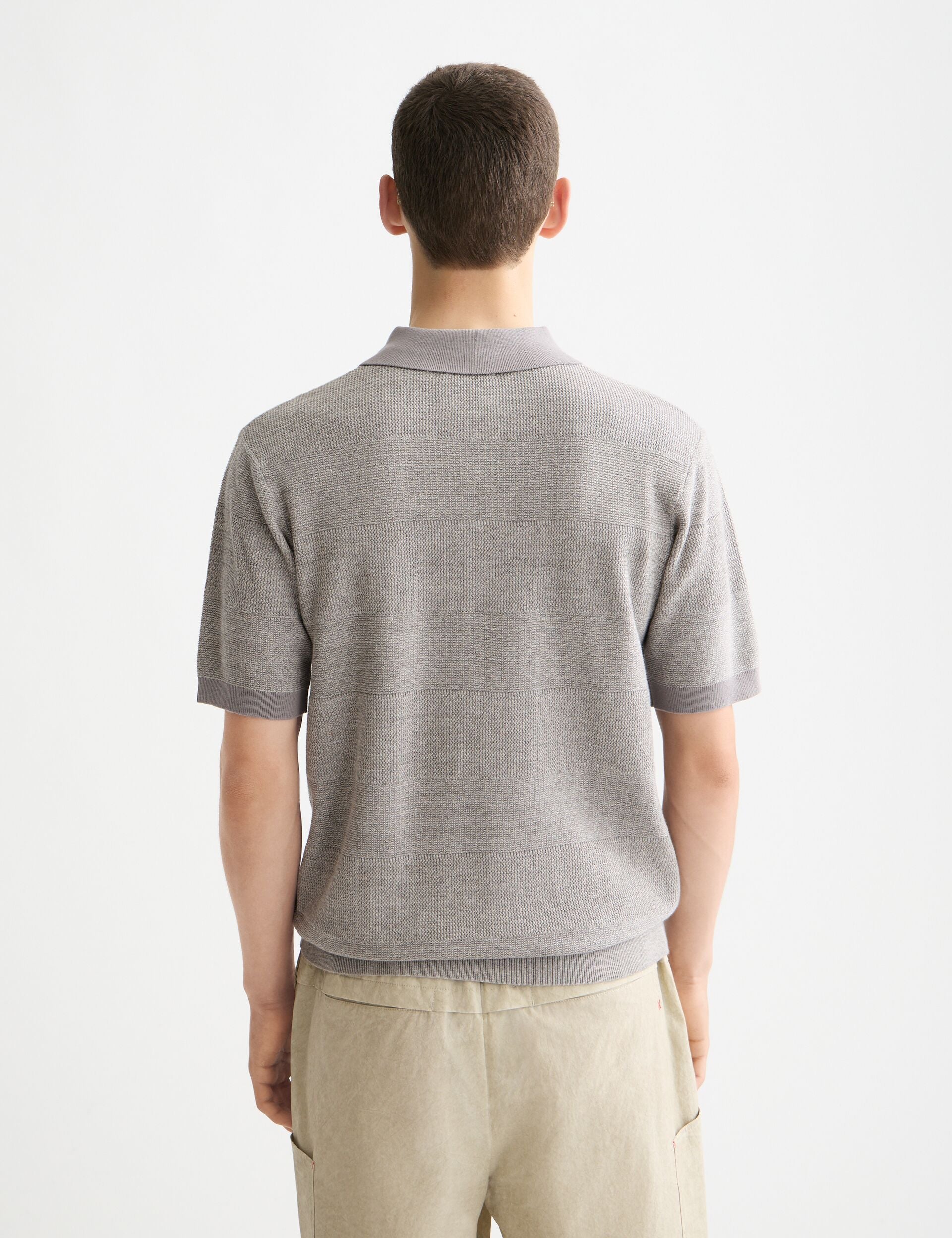 Knitted tone on tone striped regular fit polo
