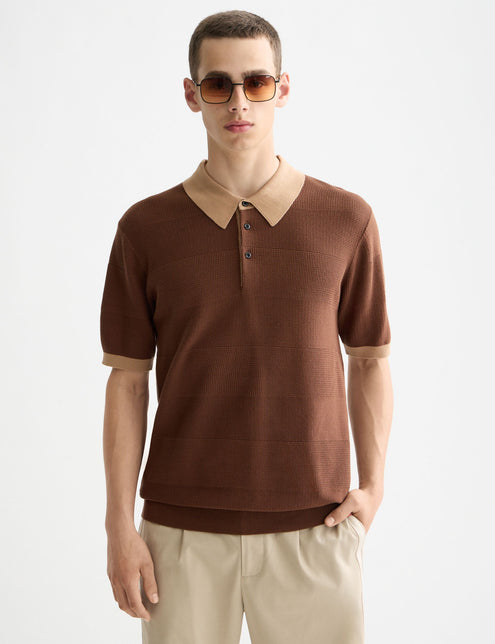 Polo rayé ton sur ton en maille, coupe classique