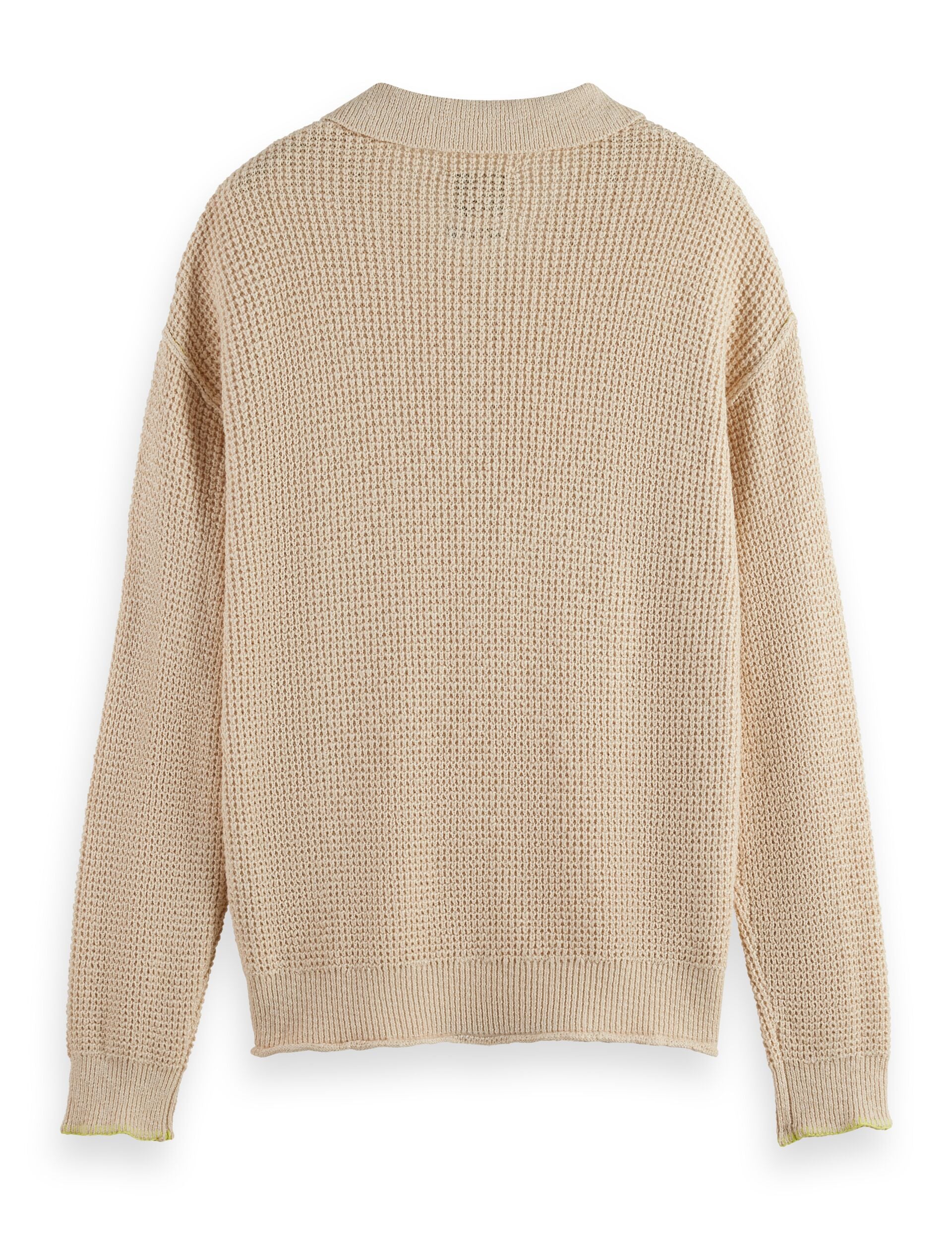 Waffle stitch dropped shoulder longsleeve polo