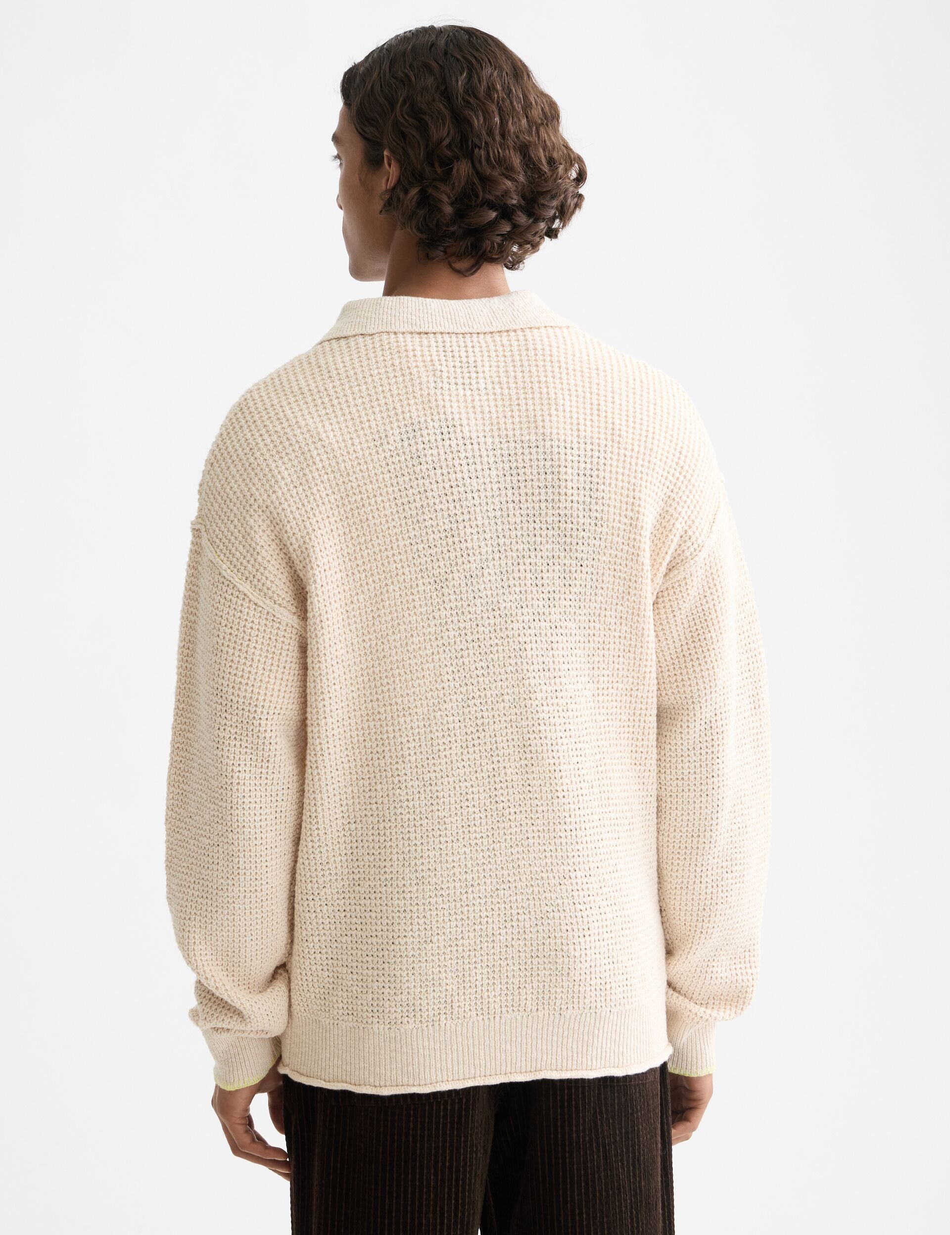 Waffle stitch dropped shoulder longsleeve polo