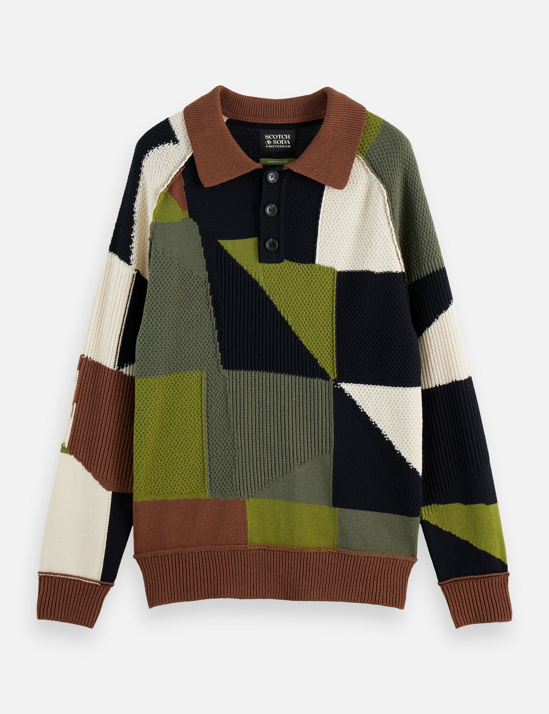 Patch work long sleeve polo