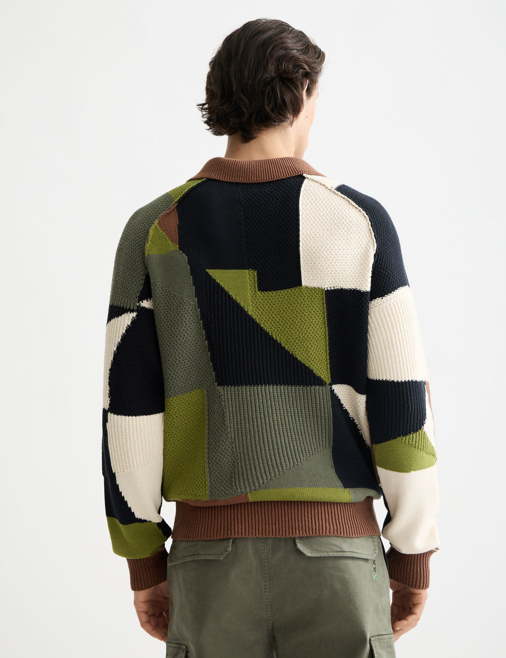Patch work long sleeve polo